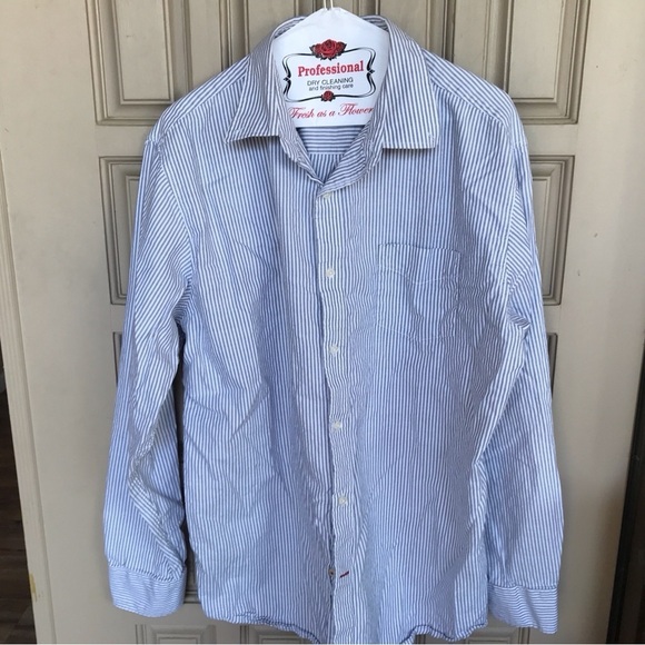 Mens Dress Shirt Pinstripe Blue SzXL Collar/Cuffs - Picture 3 of 6